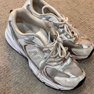 New Balance White and Silver Mesh Athletic Sneakers